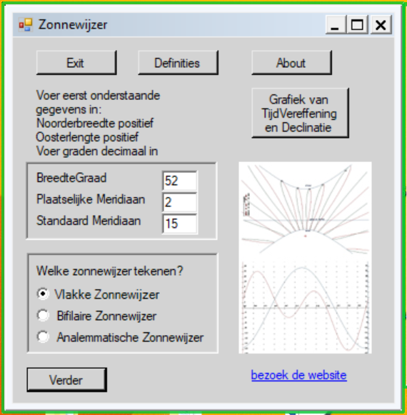 Startscherm Zonnewijzer App